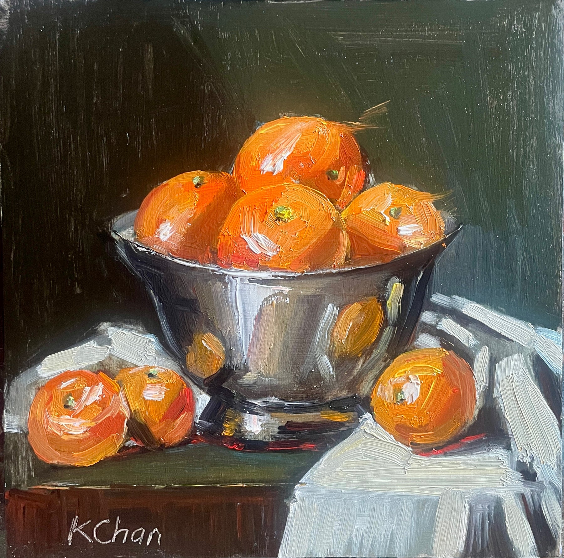 Mandarins In Metal Bowl