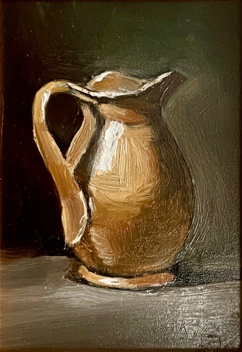 Earthen Jug Mini Oil Painting (Framed) - 5" x 7"