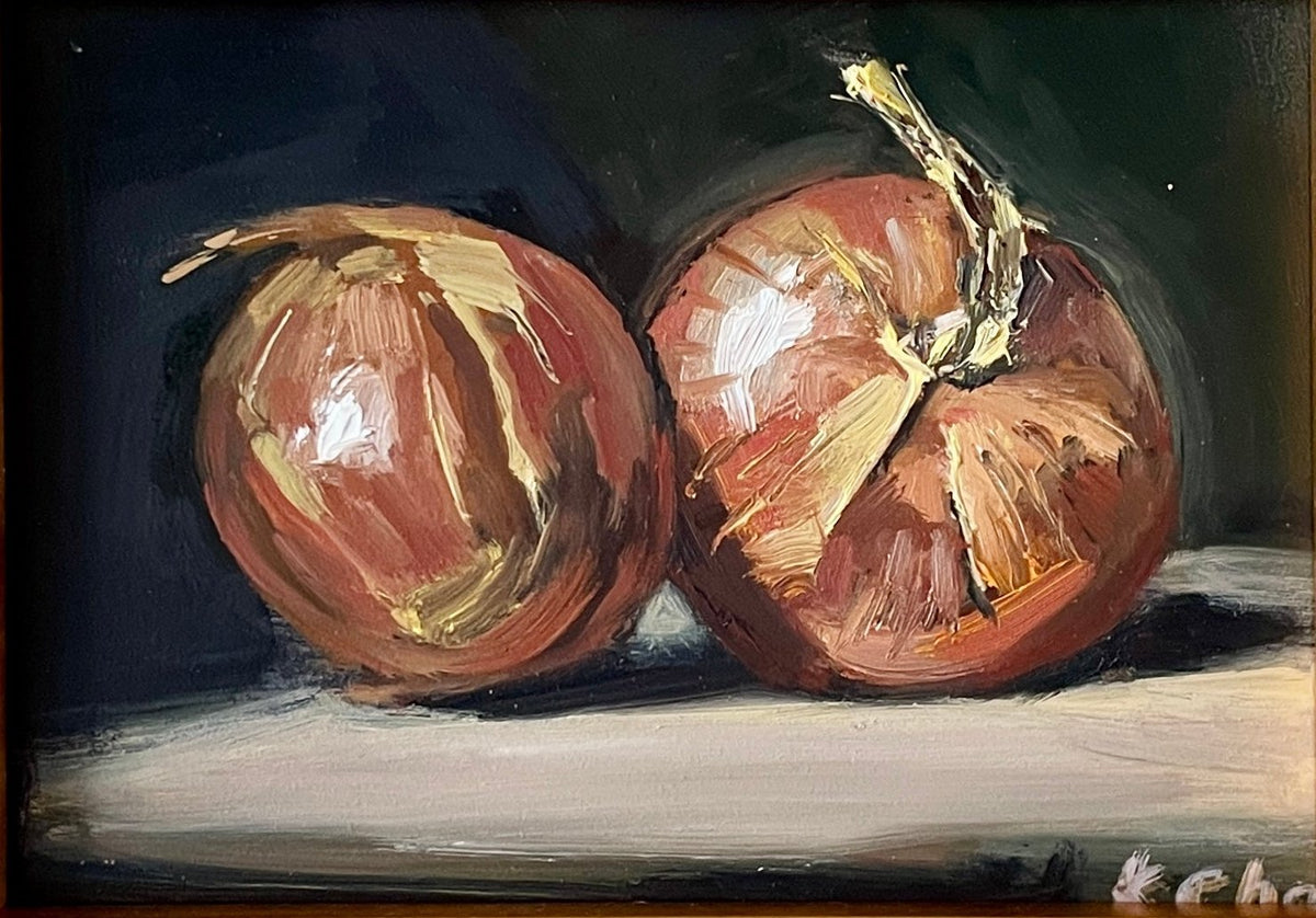 Sweet Onions Still Life Mini Oil Painting (Framed) 5" x 7"