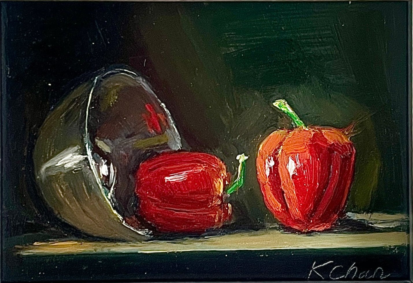 Red Hot Peppers Mini Oil Painting (Framed) - 5" x 7"