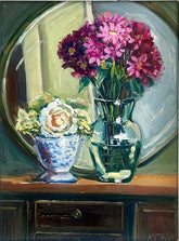 Magenta Chrysanthemum Oil Painting (Framed) - 9" x 12"