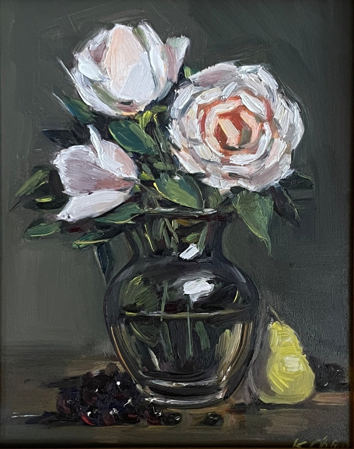 Roses in Glass Vase Oil Painting (Framed) -8" x 10"