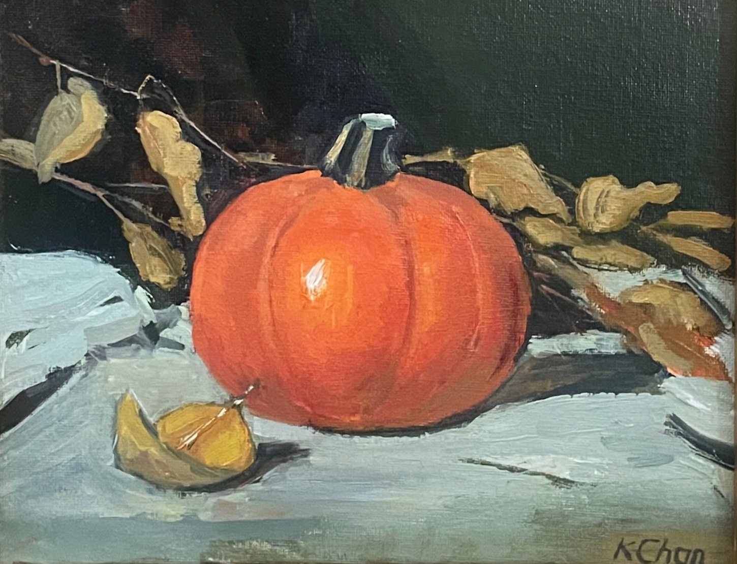 Fall Pumpkin Still Life Oil Painting (Framed) - 8" x 10"