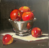 Apples in Metal Bowl - 8" X 8" -Oil On Wood Panel (Framed)