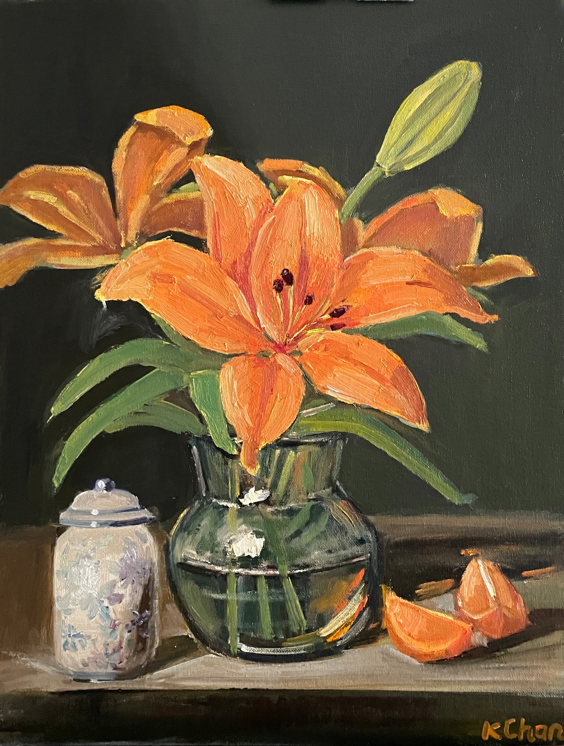 Orange Lilies - 14" X 18" - Oil on Canvas Board