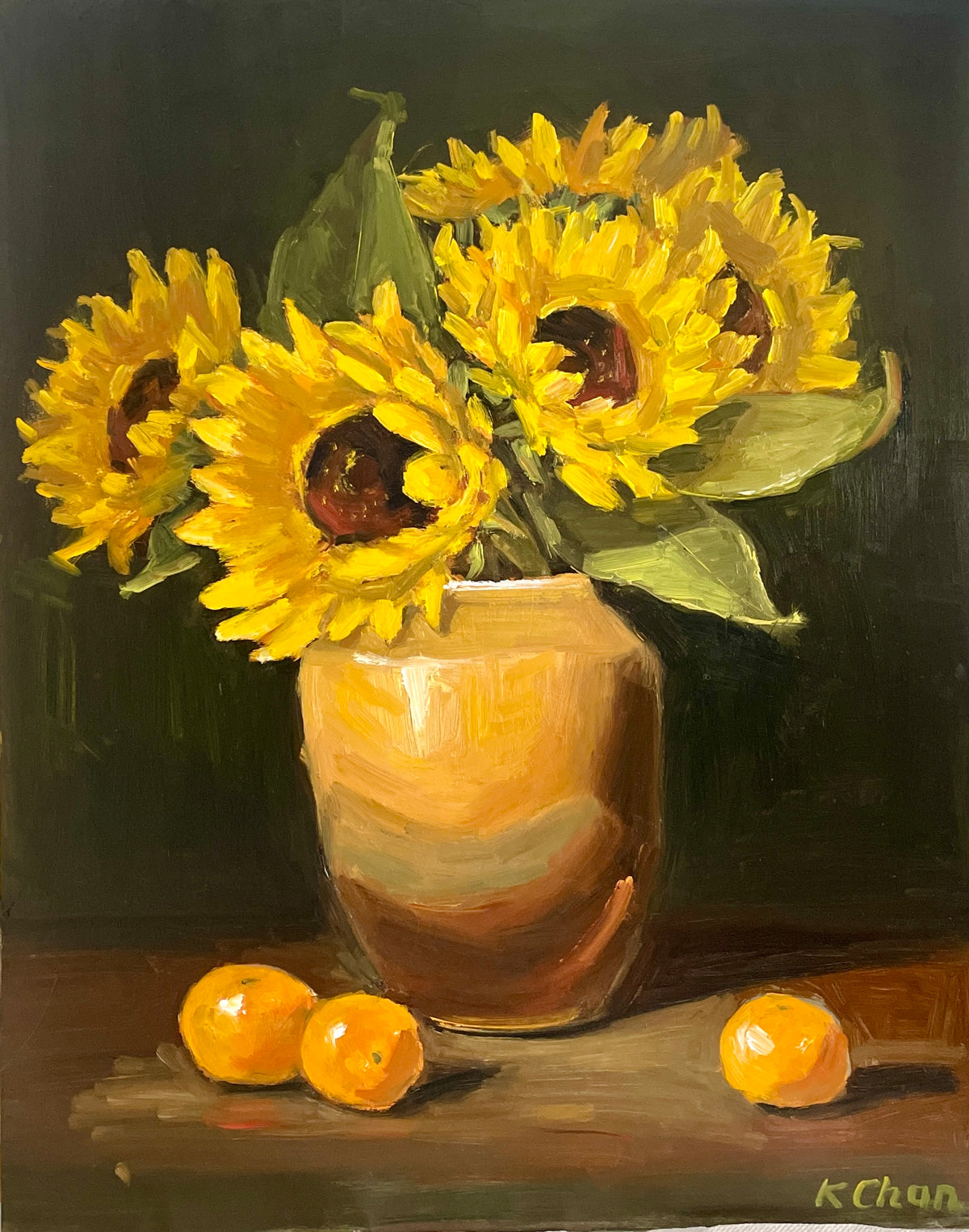 Sunflowers in Confit Jar -18" x 24" -Oil on Ampersand Gessoboard