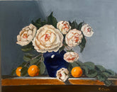 White Peonies in Blue Vase- 18" x20" - Oil on Gessobord