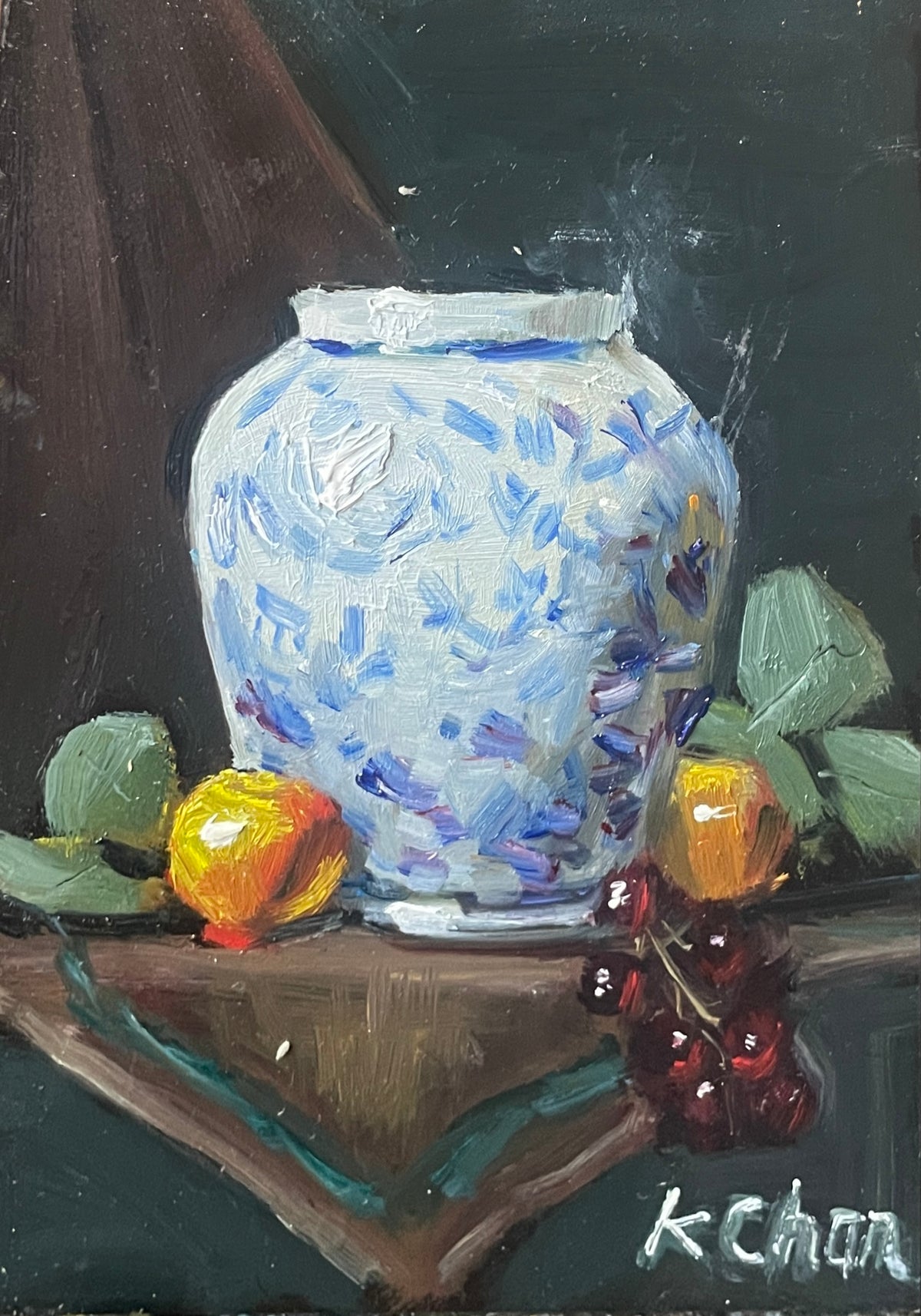 Blue and White Ginger Jar Mini Painting (Unframed) - 5" x 7" -Oil on Ampersand Gessobord -$100