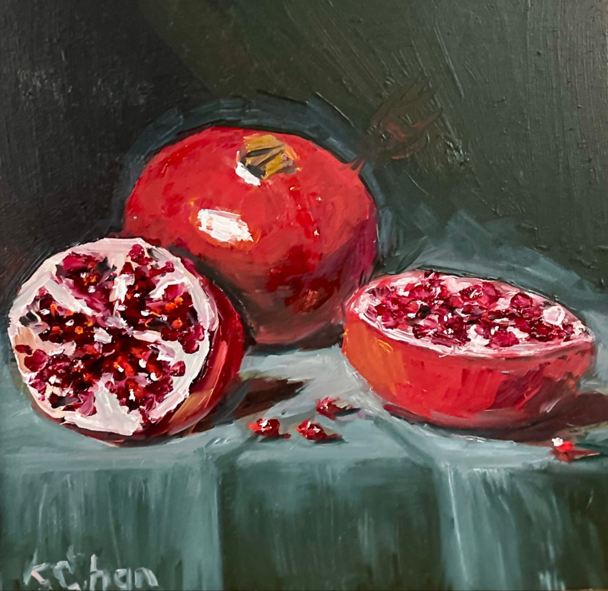 Red Pomegranates - 8" x 8" - Oil on Wood Panel - $200